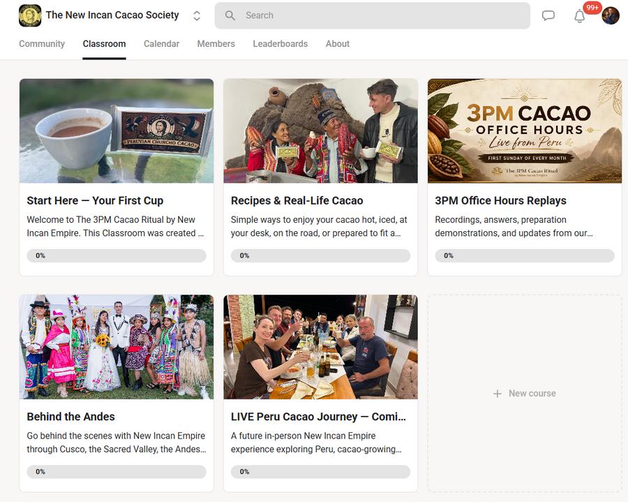 The New Incan Cacao Society classroom, with guides and recipes