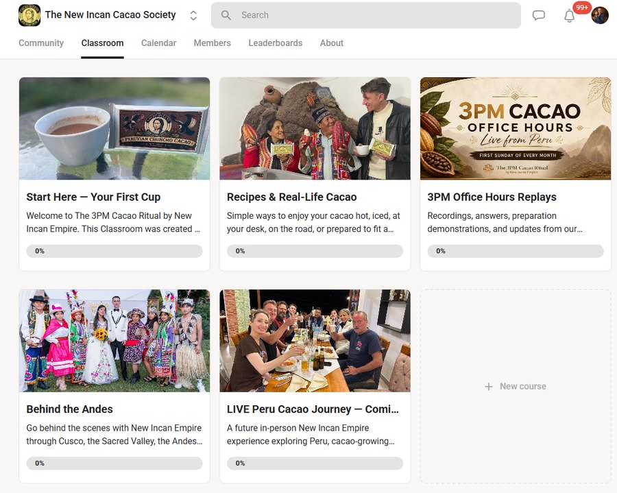 The New Incan Cacao Society classroom, with guides and recipes